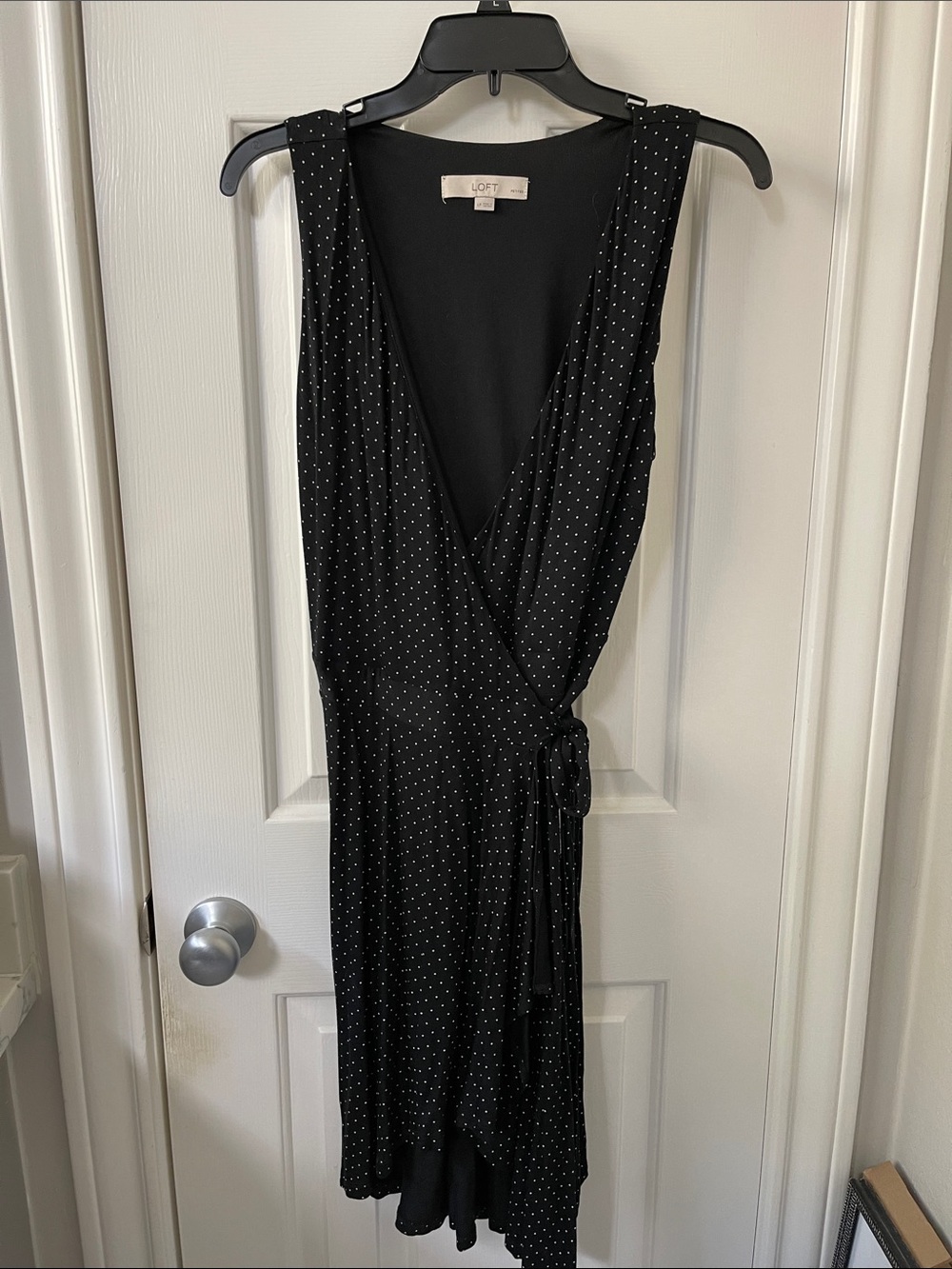 LOFT Black with White Dot Wrap Midi Dress